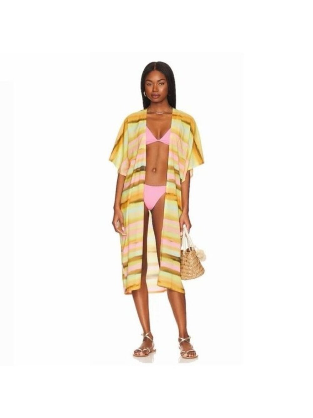 NWT Plush Sunset Kimono Robe S Multi Striped Watercolor Lightweight Cover Up
